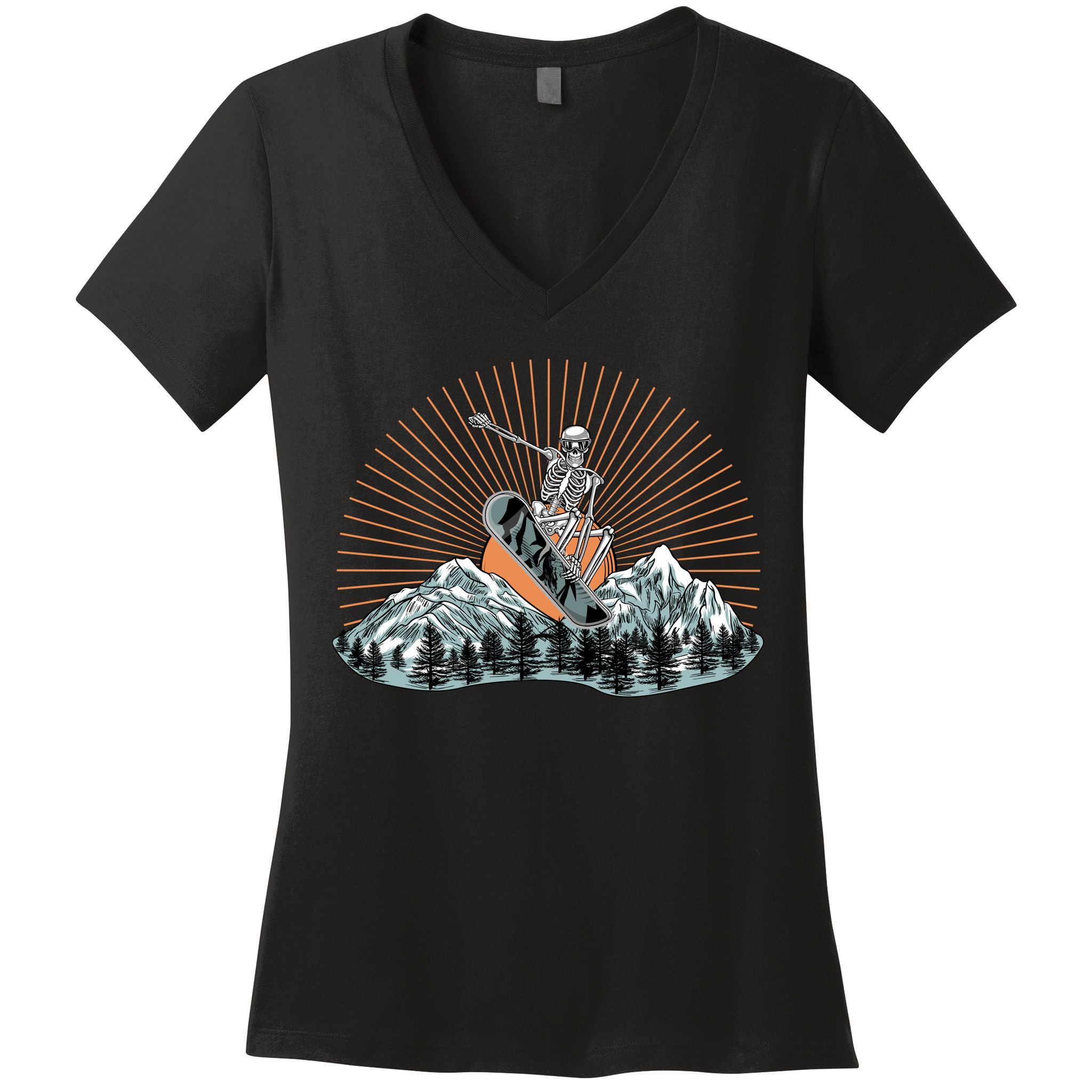 Ski Skull Funny Snowboarding Lover Women's V-Neck T-Shirt