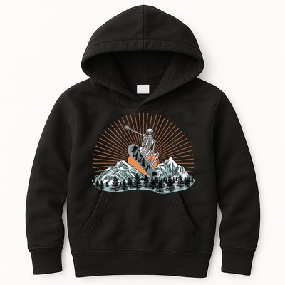 Ski Skull Funny Snowboarding Lover Kids Hoodie