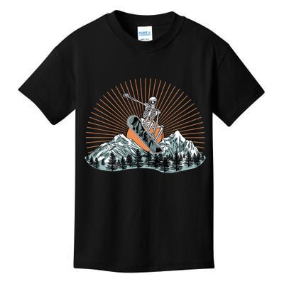 Ski Skull Funny Snowboarding Lover Kids T-Shirt