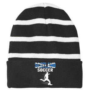 Scotland Soccer Fans Jersey Scottish Flag Football Lovers Striped Beanie with Solid Band