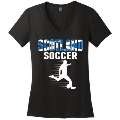 Scotland Soccer Fans Jersey Scottish Flag Football Lovers Women's V-Neck T-Shirt