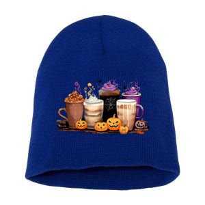 Spooky Season Fall Coffee Horror Movie And Coffee Halloween Gift Short Acrylic Beanie