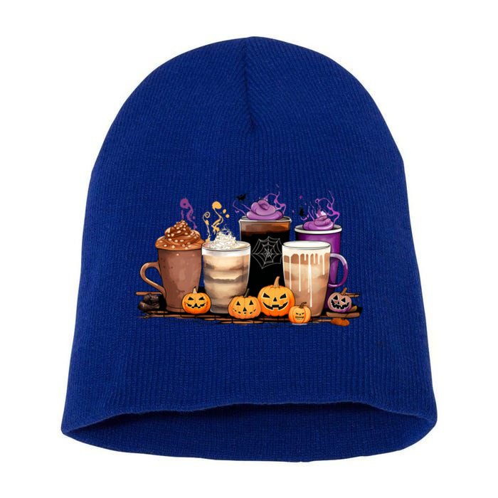 Spooky Season Fall Coffee Horror Movie And Coffee Halloween Gift Short Acrylic Beanie