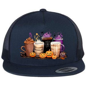 Spooky Season Fall Coffee Horror Movie And Coffee Halloween Gift Flat Bill Trucker Hat