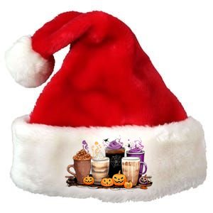 Spooky Season Fall Coffee Horror Movie And Coffee Halloween Gift Premium Christmas Santa Hat