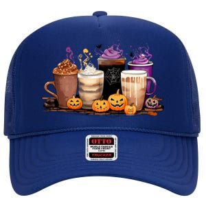 Spooky Season Fall Coffee Horror Movie And Coffee Halloween Gift High Crown Mesh Back Trucker Hat