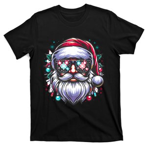 Sunglasses Santa Festive Christmas Lights T-Shirt