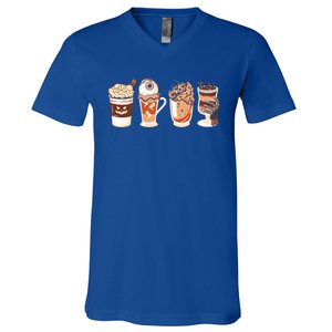 Spooky Season Fall Coffee Horror Movie And Coffee Halloween Gift V-Neck T-Shirt