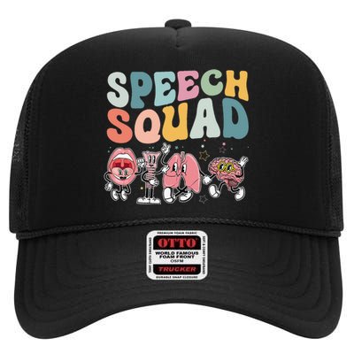 Speech Squad Funny Speech Therapy Speech Pathologist High Crown Mesh Back Trucker Hat