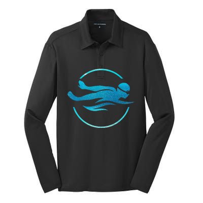 Swimmer Swimming funny Swim Team Silk Touch Performance Long Sleeve Polo