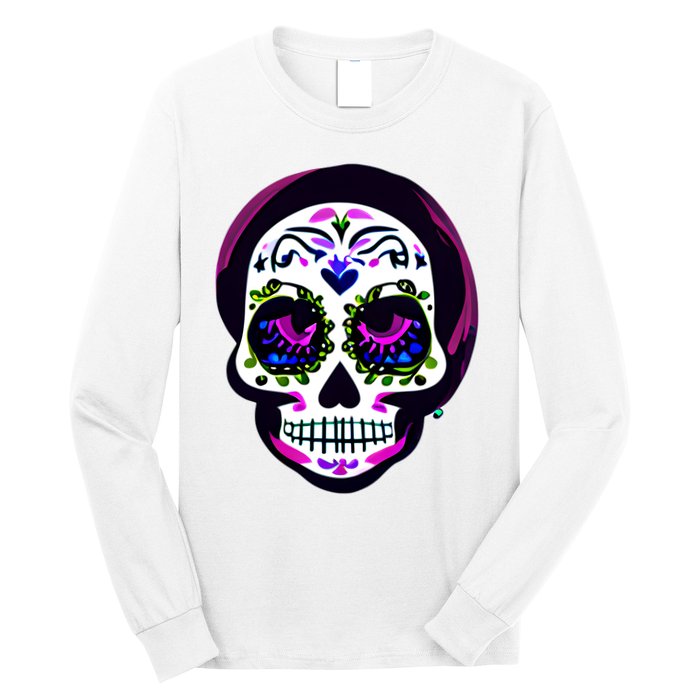 Sugar Skull Funny Cinco De Mayo T Graphic Long Sleeve Shirt