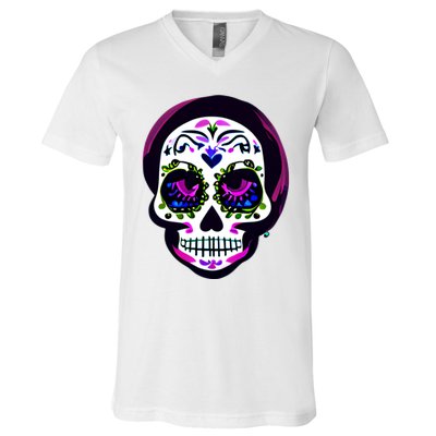 Sugar Skull Funny Cinco De Mayo T Graphic V-Neck T-Shirt