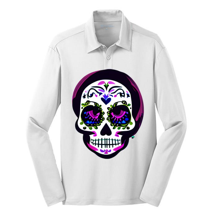 Sugar Skull Funny Cinco De Mayo T Graphic Silk Touch Performance Long Sleeve Polo