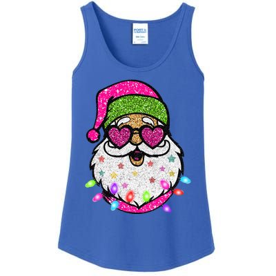 Sparkly Sequin Funny Santa Xmas Lights Christmas Pajamas  Ladies Essential Tank