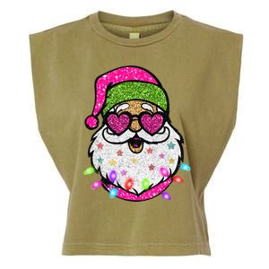 Sparkly Sequin Funny Santa Xmas Lights Christmas Pajamas  Garment-Dyed Women's Muscle Tee