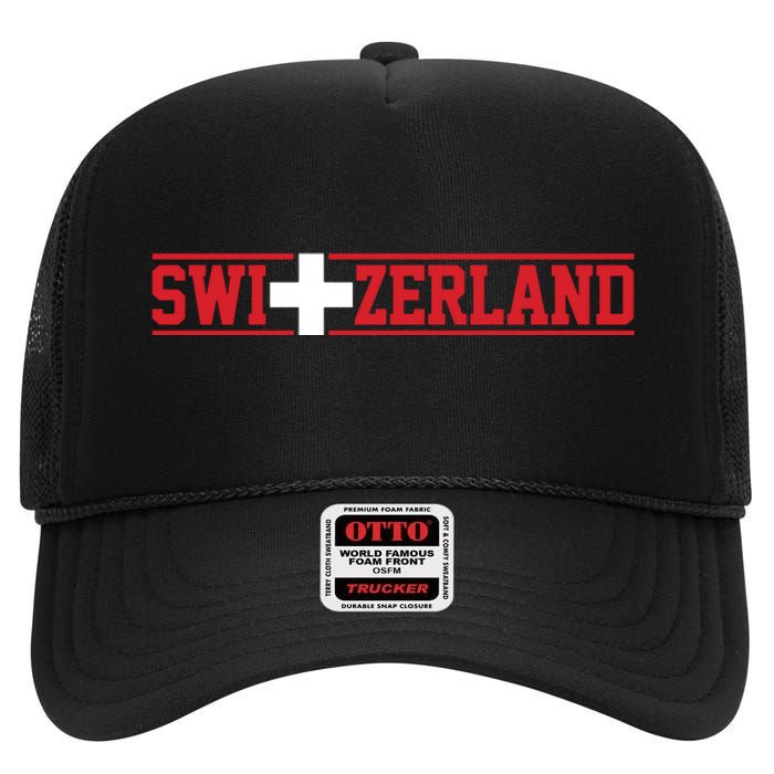 Switzerland Swiss Flag Travel Souvenir Gift High Crown Mesh Back Trucker Hat