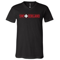 Switzerland Swiss Flag Travel Souvenir Gift V-Neck T-Shirt