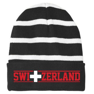 Switzerland Swiss Flag Travel Souvenir Gift Striped Beanie with Solid Band