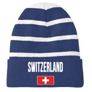 Switzerland Swiss Flag Striped Beanie with Solid Band