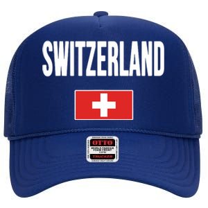 Switzerland Swiss Flag High Crown Mesh Back Trucker Hat