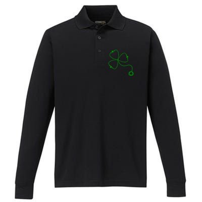 Shamrock Stethoscope For St Patricks Day Nurse In Hospital Gift Performance Long Sleeve Polo