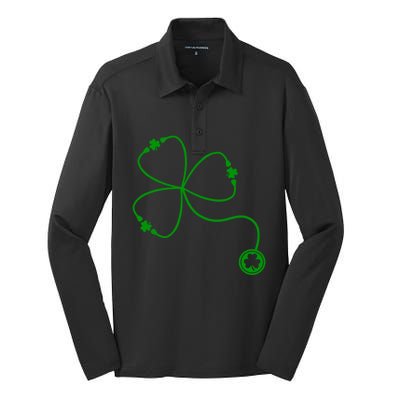 Shamrock Stethoscope For St Patricks Day Nurse In Hospital Gift Silk Touch Performance Long Sleeve Polo