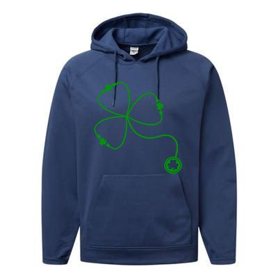 Shamrock Stethoscope For St Patricks Day Nurse In Hospital Gift Performance Fleece Hoodie