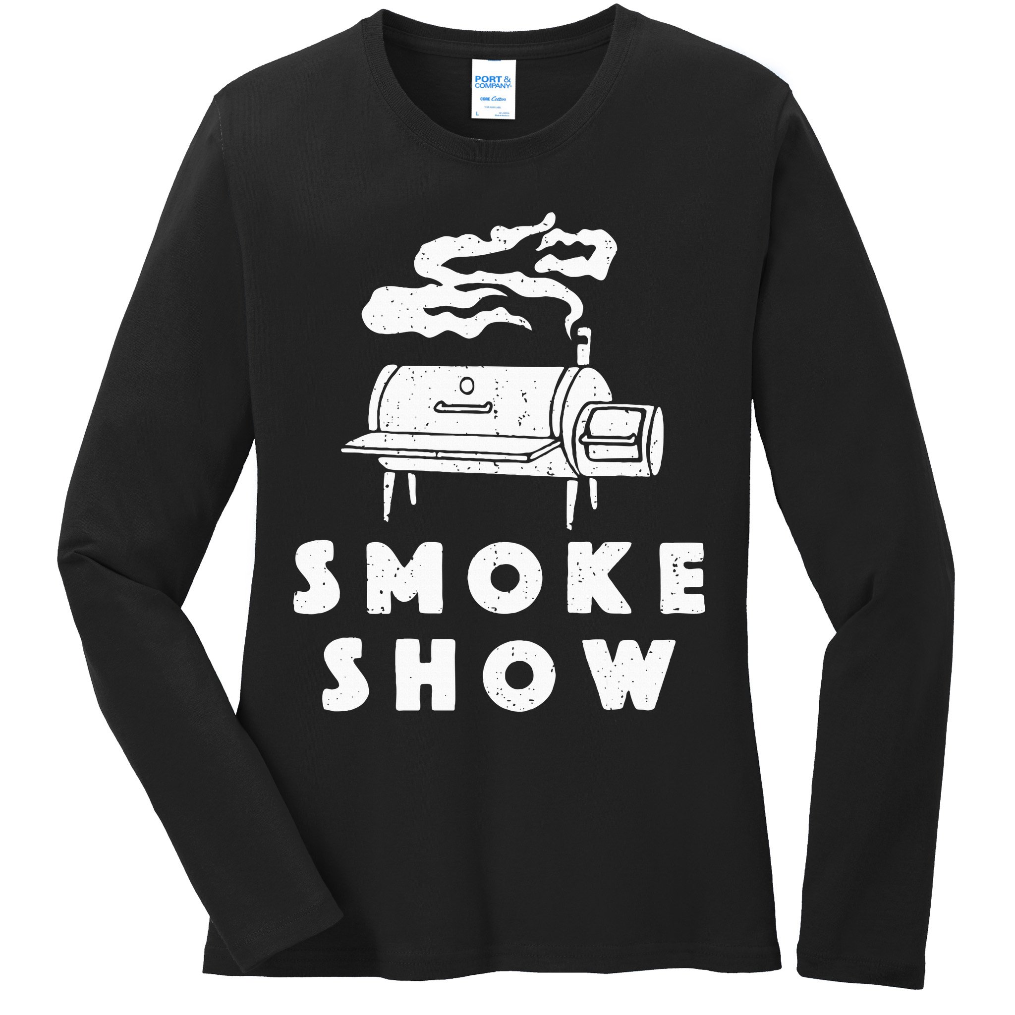 Smoke Show Funny BBQ Grilling Meat Grill Burnt Ends Barbecue Ladies Long Sleeve Shirt