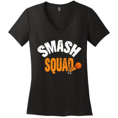 Smash Squad Funny Pickleball Player Pickleball Game Day Women's V-Neck T-Shirt