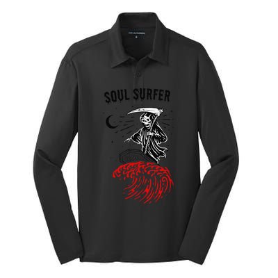 Soul Surfer Funny Spooky Halloween Skeleton Silk Touch Performance Long Sleeve Polo