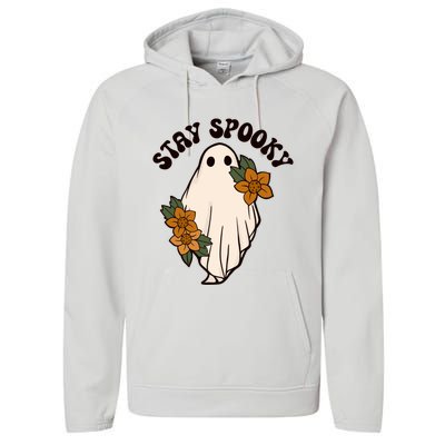 Stay Spooky Floral Ghost Funny Halloween Spooky Season Boo Funny Gift Performance Fleece Hoodie