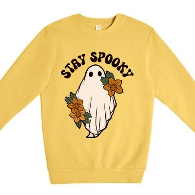 Stay Spooky Floral Ghost Funny Halloween Spooky Season Boo Funny Gift Premium Crewneck Sweatshirt