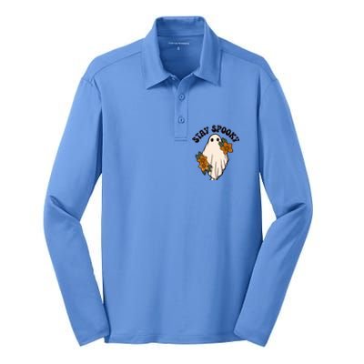 Stay Spooky Floral Ghost Funny Halloween Spooky Season Boo Funny Gift Silk Touch Performance Long Sleeve Polo