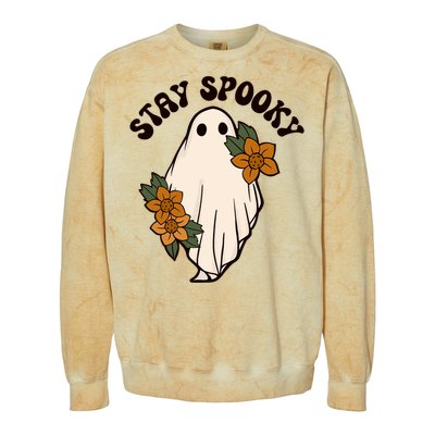 Stay Spooky Floral Ghost Funny Halloween Spooky Season Boo Funny Gift Colorblast Crewneck Sweatshirt