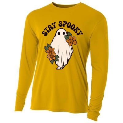 Stay Spooky Floral Ghost Funny Halloween Spooky Season Boo Funny Gift Cooling Performance Long Sleeve Crew