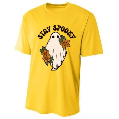 Stay Spooky Floral Ghost Funny Halloween Spooky Season Boo Funny Gift Performance Sprint T-Shirt