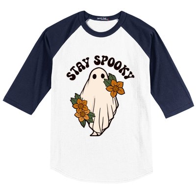 Stay Spooky Floral Ghost Funny Halloween Spooky Season Boo Funny Gift Baseball Sleeve Shirt