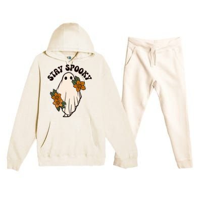 Stay Spooky Floral Ghost Funny Halloween Spooky Season Boo Funny Gift Premium Hooded Sweatsuit Set