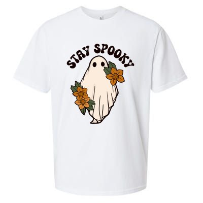 Stay Spooky Floral Ghost Funny Halloween Spooky Season Boo Funny Gift Sueded Cloud Jersey T-Shirt