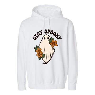 Stay Spooky Floral Ghost Funny Halloween Spooky Season Boo Funny Gift Garment-Dyed Fleece Hoodie