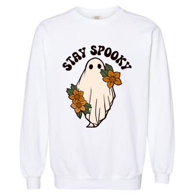 Stay Spooky Floral Ghost Funny Halloween Spooky Season Boo Funny Gift Garment-Dyed Sweatshirt