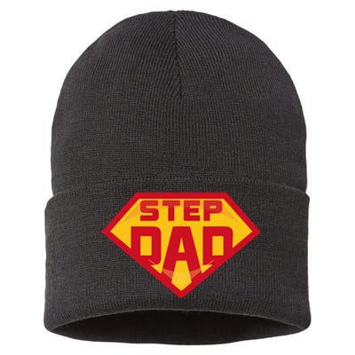 Super Stepdad Funny Hero Step Dad Birthday Fathers Day Sustainable Knit Beanie