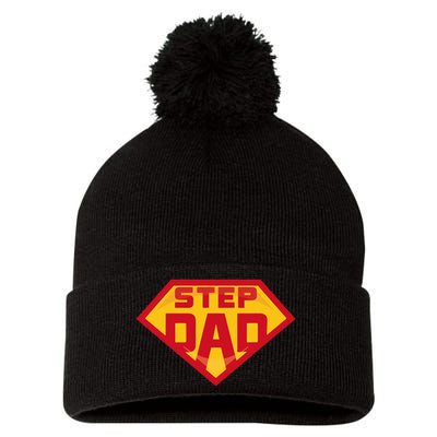 Super Stepdad Funny Hero Step Dad Birthday Fathers Day Pom Pom 12in Knit Beanie