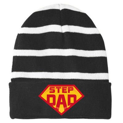 Super Stepdad Funny Hero Step Dad Birthday Fathers Day Striped Beanie with Solid Band