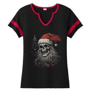 Skeleton Skull Funny Merry Christmas Santa Matching Family Ladies Halftime Notch Neck Tee