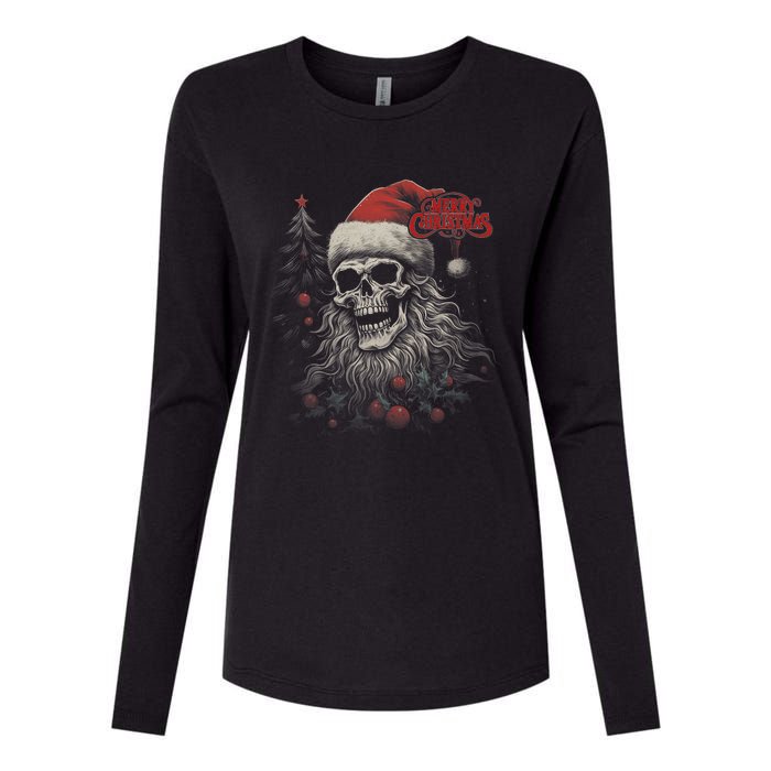 Skeleton Skull Funny Merry Christmas Santa Matching Family Womens Cotton Relaxed Long Sleeve T-Shirt