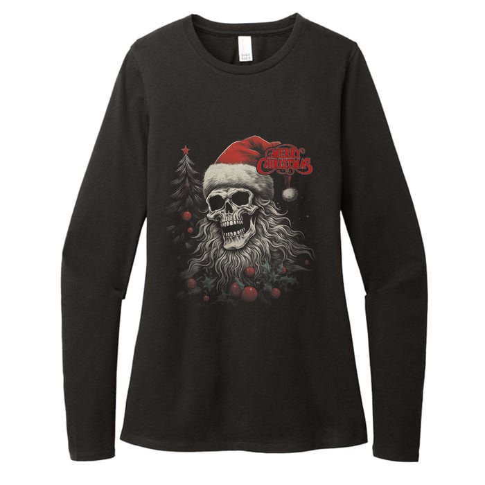 Skeleton Skull Funny Merry Christmas Santa Matching Family Womens CVC Long Sleeve Shirt