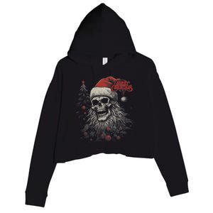 Skeleton Skull Funny Merry Christmas Santa Matching Family Crop Fleece Hoodie