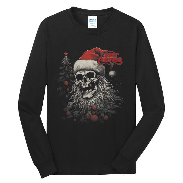 Skeleton Skull Funny Merry Christmas Santa Matching Family Tall Long Sleeve T-Shirt