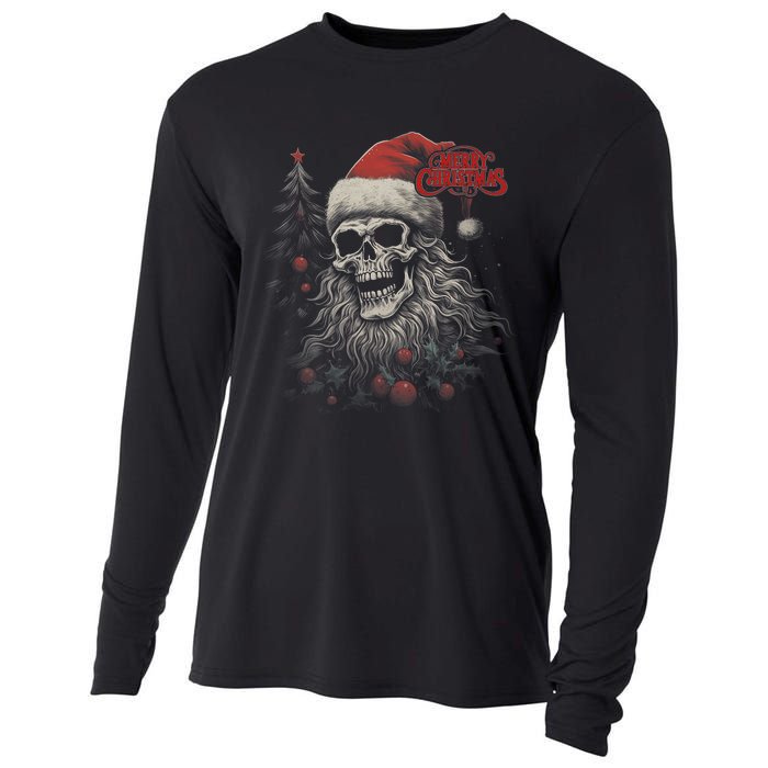 Skeleton Skull Funny Merry Christmas Santa Matching Family Cooling Performance Long Sleeve Crew